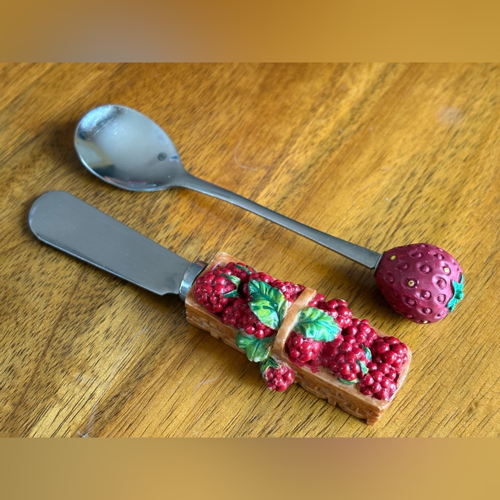 Boston Warehouse Stainless Red Berry Basket Knife and Strawberry Spoon Set